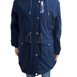TH Tommy Hilfiger Women Hooded Parka Jacket Long Coat Dark Blue Navy Large